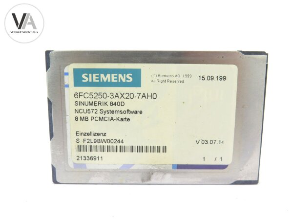 Siemens Sinumerik 840D NCU572 Systemsoftware 6FC5250-3AX20-7AH0