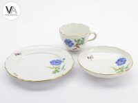 Meissen Porzellan Kaffeeservice Kaffeegedeck bunte Blume 2 Blau 2. Wahl