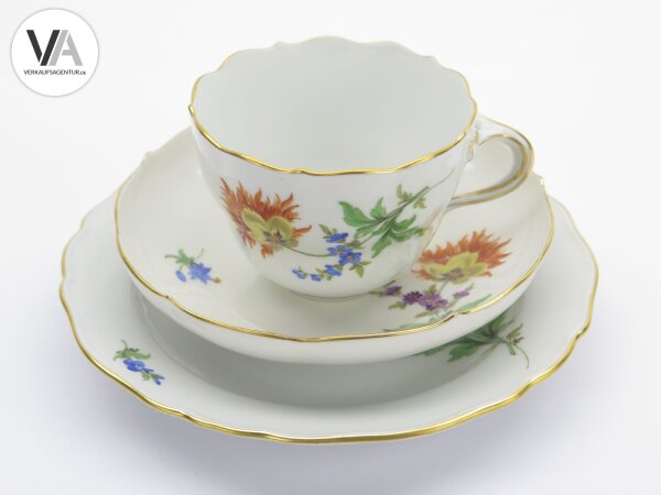 Meissen Porzellan Kaffeeservice Kaffeegedeck bunte Blume 2 Orange Gelb 2. Wahl