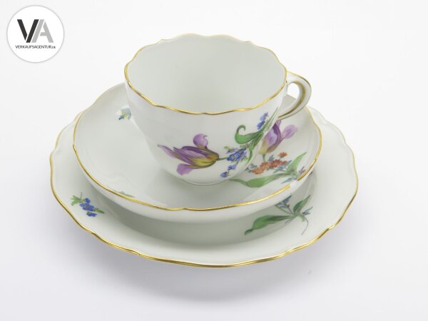 Meissen Porzellan Kaffeeservice Kaffeegedeck bunte Blume 2 Lila Gelb 2./4. Wahl