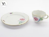 Meissen Porzellan Kaffeeservice Kaffeegedeck bunte Blume 2 Rosa 2. Wahl