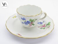 Meissen Porzellan Kaffeegedeck Kaffeeservice bunte Blume 2 Blau 2. Wahl