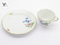 Meissen Porzellan Kaffeegedeck Kaffeeservice bunte Blume 2 Blau 2. Wahl
