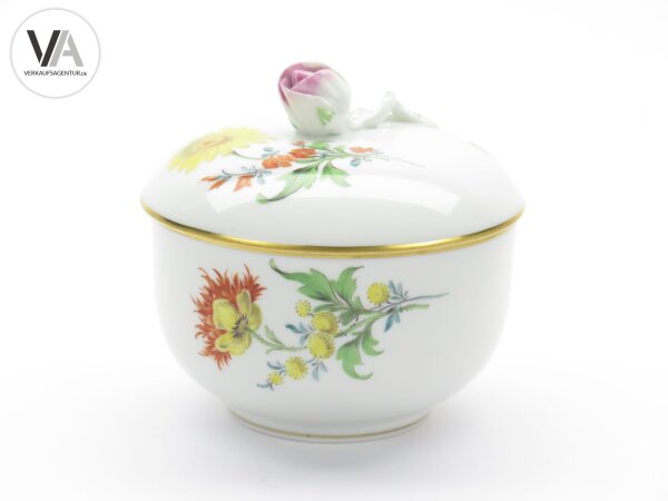 Meissen Porzellan Zuckerdose bunte Blumen 2 Orange Gelb 2. Wahl
