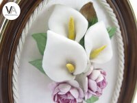 Capotimonte Porzellan 3-D Wandbild Blumenstrauß Handarbeit oval 21cm hoch