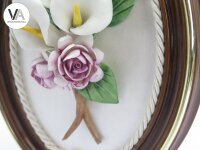 Capotimonte Porzellan 3-D Wandbild Blumenstrauß Handarbeit oval 21cm hoch