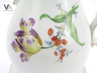 Meissen Porzellan Kaffeekanne mit Untersetzer bunte Blume...