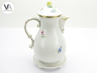 Meissen Porzellan Kaffeekanne mit Untersetzer bunte Blume 26cm hoch