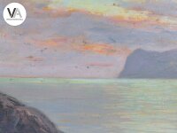 Rudolf Andree Gemälde Meer Küste Sonnenuntergang signiert gerahmt 38x28cm