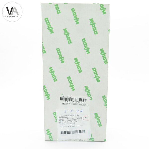 100x Wago TOPJOB 2-Leiter-Schutzleiterklemme Basisklemme 2202-1307 / 51233837