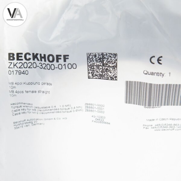 Beckhoff ZK2020-3200-0100 / 017940 Powerleitung M8 4pol gerade Kabel L=10m