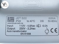 Block JET 500 Vorschalttransformator im Gehäuse 500 VA / 100 V / 230 V IP22